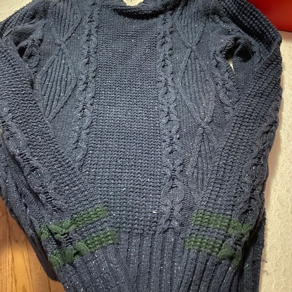 AMERICAN eagle dark navy soft cable knit mix stitch tweed sweater - Picture 6 of 13